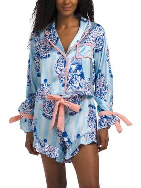 8 OAK LANE 2pc Satin Ruffle Ginger Jar Top And Shorts Pajama Set